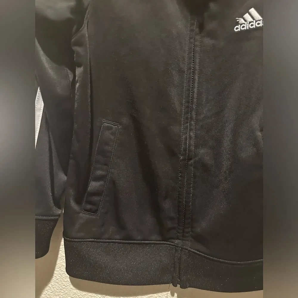 Adidas Unisex Classic Black with White Stripe Tracked Boy Jacket Size 4T
